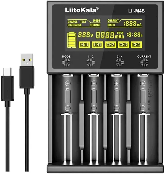 LiitoKala Lii-M4S Battery charger For 26700 18650 26650 21700 AA Touch button LCD display test the battery capacity