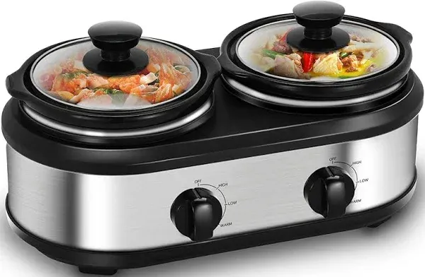 Double Slow Cooker, Buffet Servers and Warmers, Dual 2 Pot Slow Cooker Food Warm