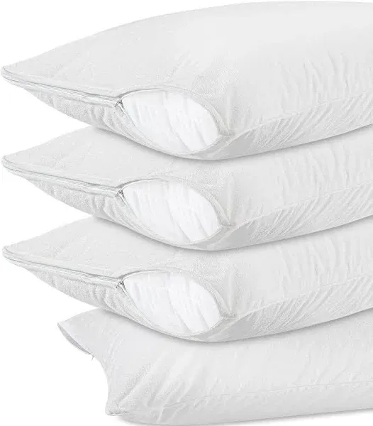 Utopia Bedding Waterproof Pillow Protectors with Zipper Standard Size (2 Pack, Beige), Terry Pillow Covers