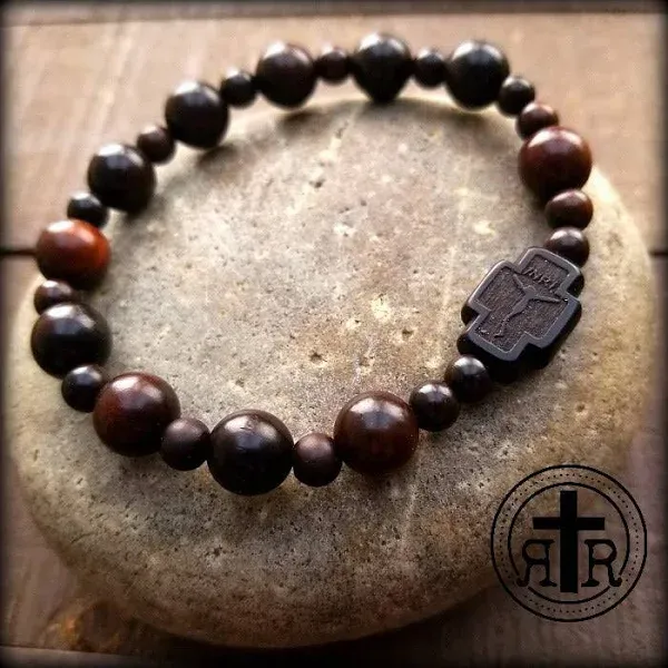 Rosary Bracelet - 8mm Tiger Eye and Jujube Wood - Adjustable