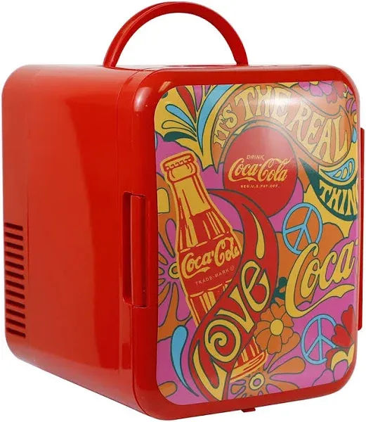 Coca Cola Mini Fridge for Bedroom Skincare Office Small Refrigerator 4L Mini Refrigerator Dorm Fridge Fridge Portable 6 Can Cooler Warmer 12V DC 110V AC for Car Beverages Cosmetics