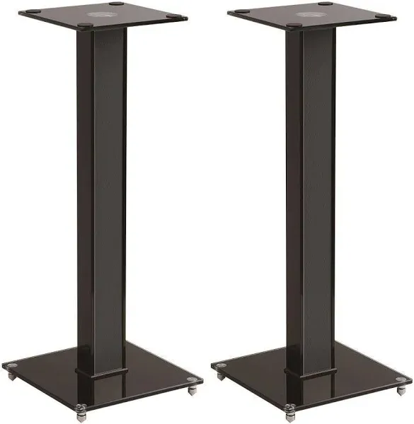 Monoprice Elements Speaker Stand - 18 Inch (Pair) With Cable Management, Strong Tempered Glass Base With Floor Spikes