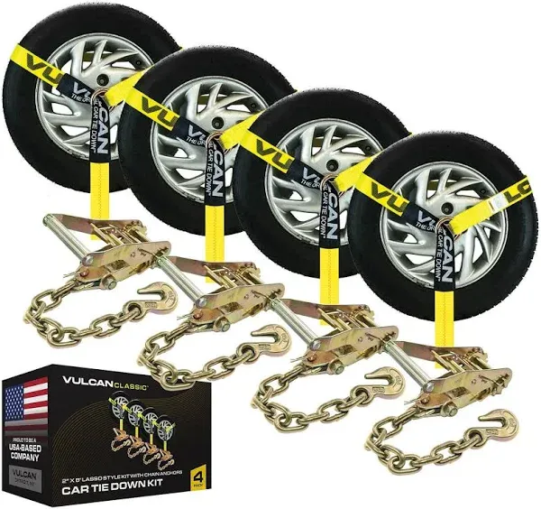 Vulcan Car Tie Down with Chain Anchors Lasso Style 2 Inch x 96 Inch