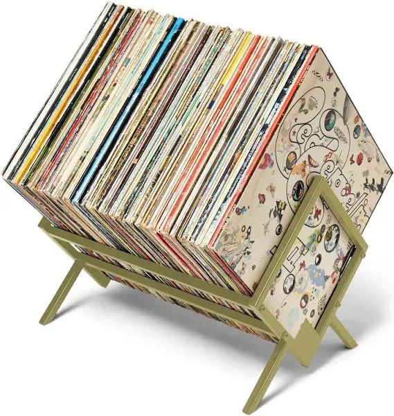  Record Holder - Metal - 80-100 LP Storage - Simple, Quick Assembly - Gold