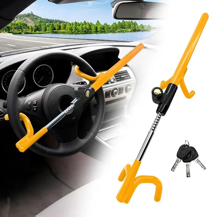 KAYCENTOP Steering Wheel Lock Anti Theft Device Heavy-Duty Twin Hooks Car Loc...