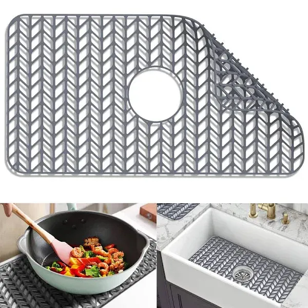 Sink Protectors for Kitchen Sink 16x12 & 18x12 & 19x13 & 24x12.5 & 26x14 & 28x14 & 29x15,Silicone kitchen sink mats protector for bottom of farmhouse sink(19"x13"Gray)