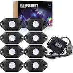 MICTUNING 2nd-Gen RGB LED Rock Lights with Bluetooth Controller, Timing Function, Music Mode - 8 Pods Multicolor Neon LED Light Kit