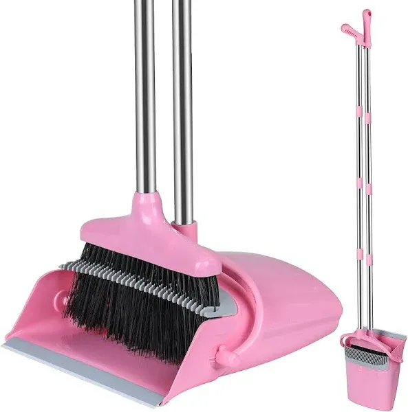 Pink Broom and Dustpan Set, Broom with Dustpan Combo Set for Home Office Kitchen(Pink)