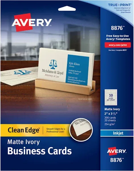 Avery Clean Edge Printable Business Cards with Sure Feed Technology, 2&#034; x 3.5&#034;,