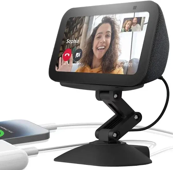 Adjustable Height Stand for Echo Show 5 (3rd gen) with USB-C and Charging Port,Tilt + Swivel Charging Station with Strong Magnetic for Charge Your Cell Phones and Earbuds