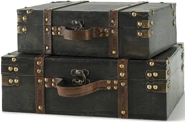 SLPR Worthington Wood Decorative Storage Trunks - Set of 2, Wooden Boxes with...