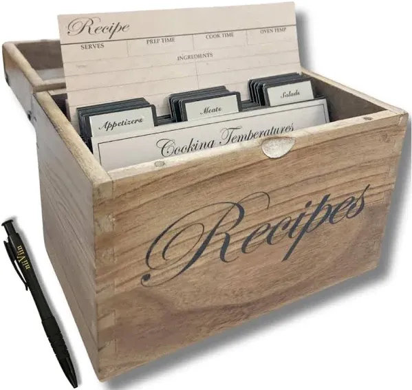 NIIVIIN Wooden Recipe Box with Cards and Dividers