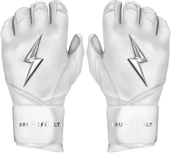 Bruce Bolt Premium Pro Chrome Long Cuff Batting Gloves White