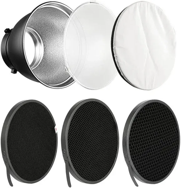 7" Standard Reflector Lamp Shade Dish Diffuser with 20° /40°/ 60° Honeycomb Grid White Soft Cloth for Bowens Mount Studio Strobe Flash Light Speedlite