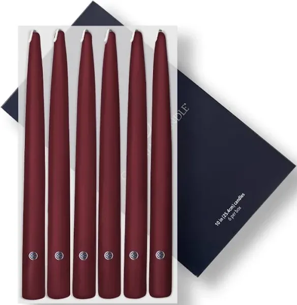 10" Traditional Cranberry Handipt Taper, 6 Pack