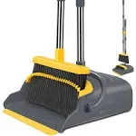 Kelamayi Broom and Dustpan Set for Home, Broom and Dustpan Combo for Office, Stand Up Broom and Dustpan (Gray&Yellow)