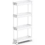 SPACEKEEPER 4 Tier Slim Storage Cart Mobile Shelving Unit Organizer Slide Out Storage Rolling Utility Cart Tower Rack for