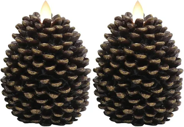 Eldnacele LED Pine Cone Candles Moving Wick, Battery Operated Flameless Candles