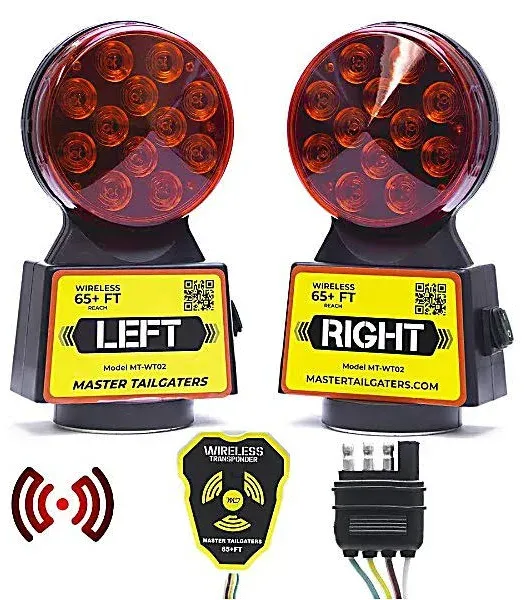 Master Tailgaters Wireless Trailer Tow Lights - Magnetic Mount - 48 Feet Range - 4 Pin Blade Connection