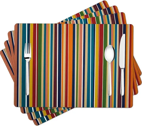 Color Stripe Placemats Set of 4 - Faux Leather Resistant Placemats for Dinner...