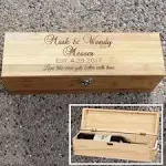 Clibesty Personalized Wooden Wine Box, Wedding Gift Box, Anniversary Wine Box, Custom Engraved Gift Single Wine Box (Wooden)