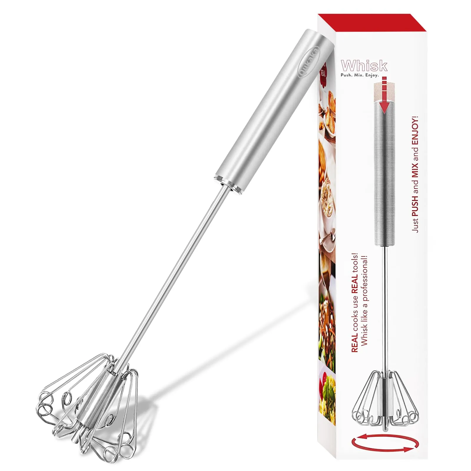 Qukaka Hand mixer whisk,stainless steel semi automatic whisk,egg spinner,whizzy whisk,whipped cream dispenser,easy whisk for cooking,Beatinng