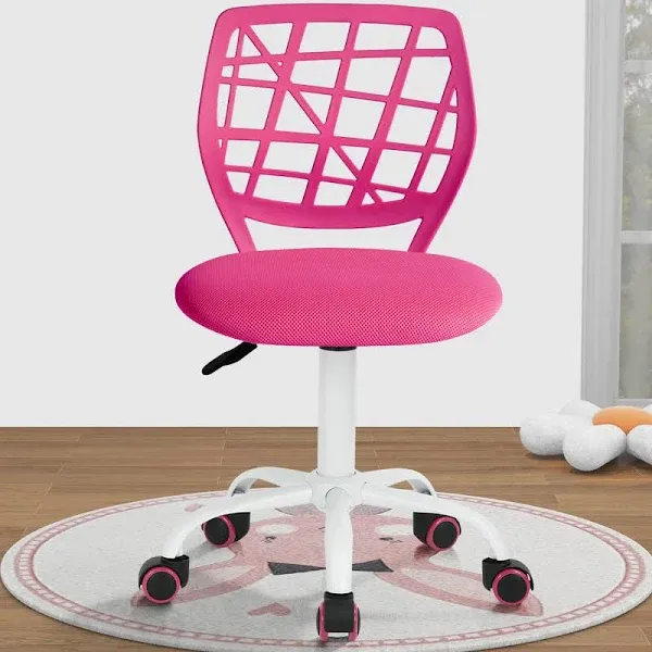 FurnitureR Kids Desk Chair, Armless Small Office Chair Adjsutable Swivel Task Chair with Soft Cushion for Study Kids Teens Child, Pink