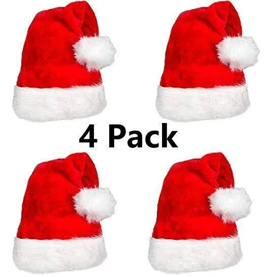 4 Pack Velvet Plush Santa Hat