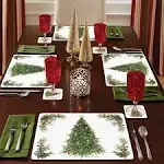 Christmas Tree Premium Decorative Hardboard Cork Back Tabletop Placemats 4 Pack Manufactured in The USA Heat Tolerant