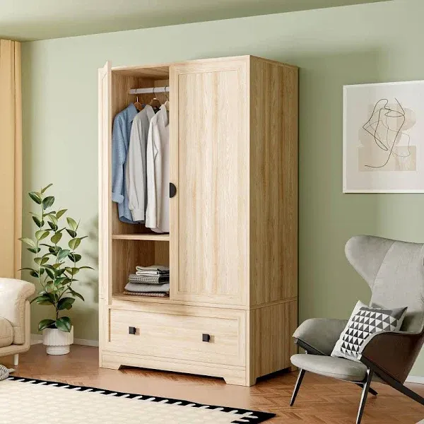 VINGLI Wide Armoire with Hanging Rod