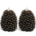 Eldnacele LED Pine Cone Candles Moving Wick, Battery Operated Flameless Candles