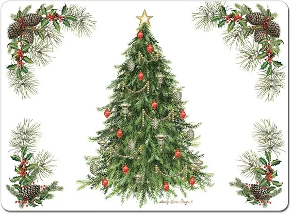 Cala Home 4 Hardboard Cork Back Christmas Tree Placemats