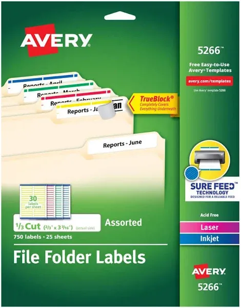 Avery Permanent File Folder Labels with TrueBlock Technology