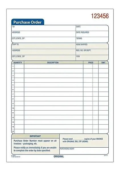 Purchasing Order Book, 2-Part, 5-9/16&#034;x8-7/16<wbr/>&#034;, 50 Sets/BK