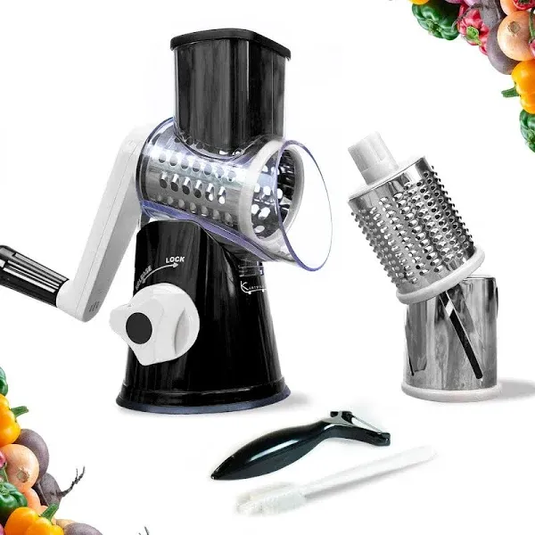 Rotary Cheese Grater with Handle - 3-in-1 Cheese Shredder - Easy to Clean Rot...