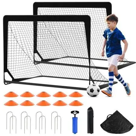 Kids Soccer Goal for Backyard, 2 Set of 4X3 ft Toddler Soccer Nets Training Equipment with Soccer Ball and 10 Soccer Cones, Portable Pop Up Soccer Set for Kids and Youth Games and Training Goals