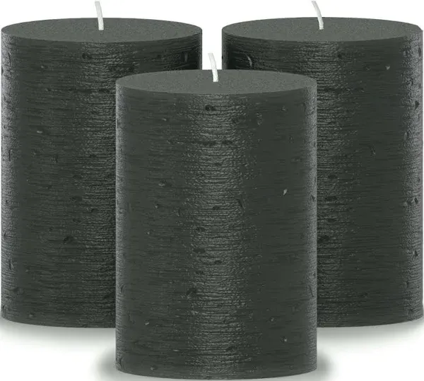 CANDWAX 3x3 Pillar Candle Set of 3 - Decorative Rustic Candles Unscented and No Drip Candles - Ideal as Halloween Candles or Halloween Party Decorations Indoor - Halloween Black Candles