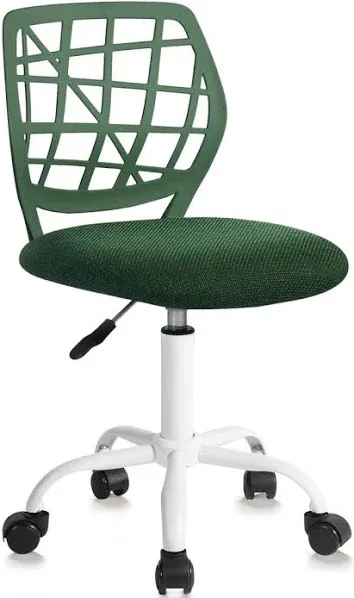 Kids Desk Chair, Fabric Office Chair Armless Small Mid Back Swivel Dark Green