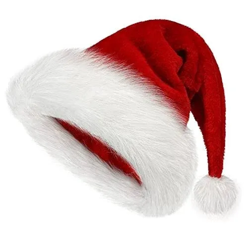 BSVI Christmas Hat Santa Hat Holiday for Adults Unisex Velvet Comfort Extra Thicken Fur Xmas Hat for New Year Festive Party