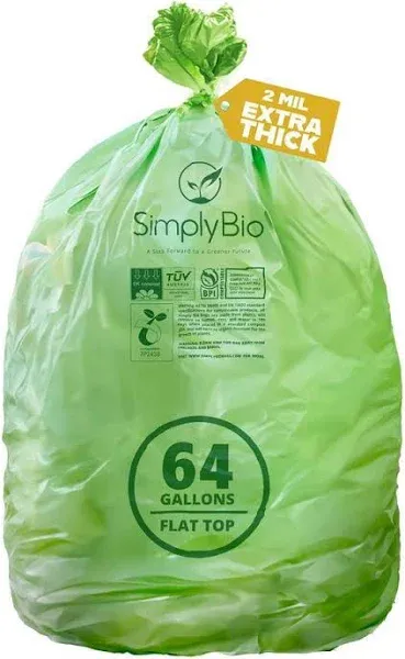 Simply Bio Compostable Trash Bags, Flat Top Heavy-Duty 1.57 Mil