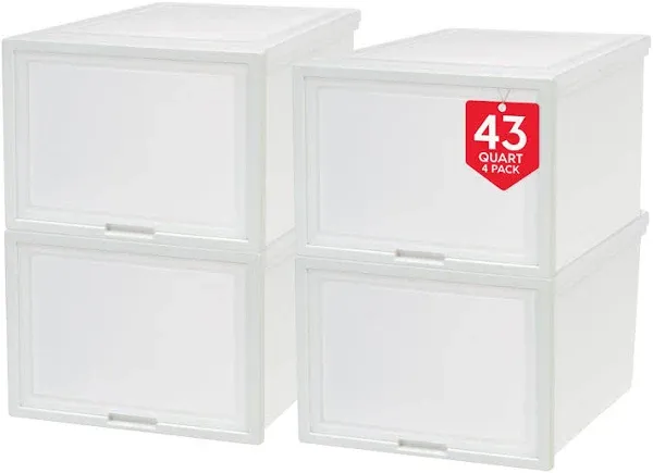 42Qt Stackable Plastic Drawer Storage Organizer 4-Pack Multi-Purpose Container