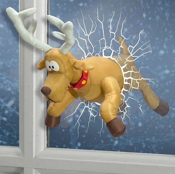 Christmas Crashing Reindeer Animated Decoration - Festive Fun as Rudolph Smas...