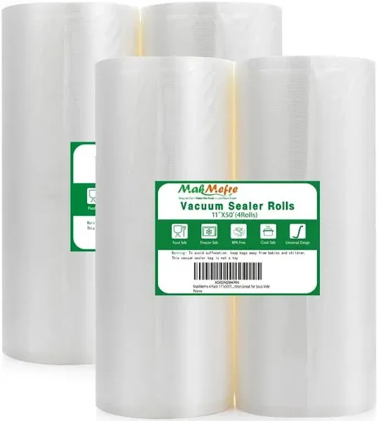 4Pack (Total 200Feet) 11X50 Rolls Vacuum Sealer Bags Rolls with BPA Free,Heavy D