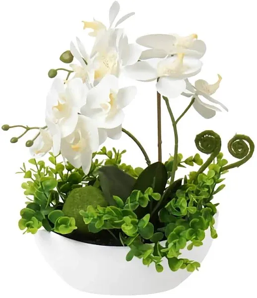 Briful Orchids Artificial Flowers 14" Large Fake Orchid White Phalaenopsis Orchid Flower Arrangements with Ceramic Vase Faux Orchid for Home