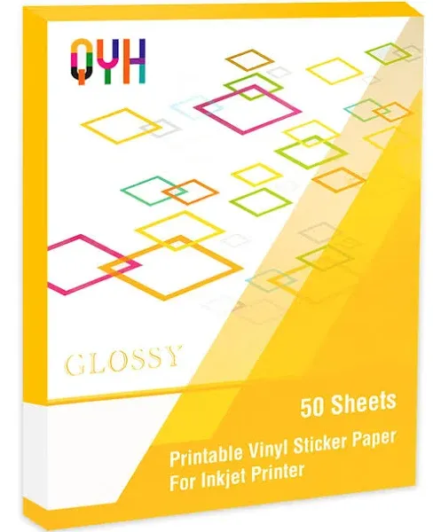 Gwybkq Sticker Paper Printable Vinyl for Inkjet Printer, 50 Sheets Glossy White Waterproof Labels