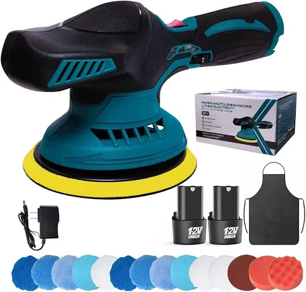 Portable 6 Inch Cordless Polishing Waxer with Variable Speed &amp; Accessories