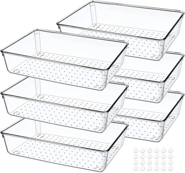 6 Pack Large Clear Plastic Drawer Organizer Trays, Acrylic 6 Pack, 