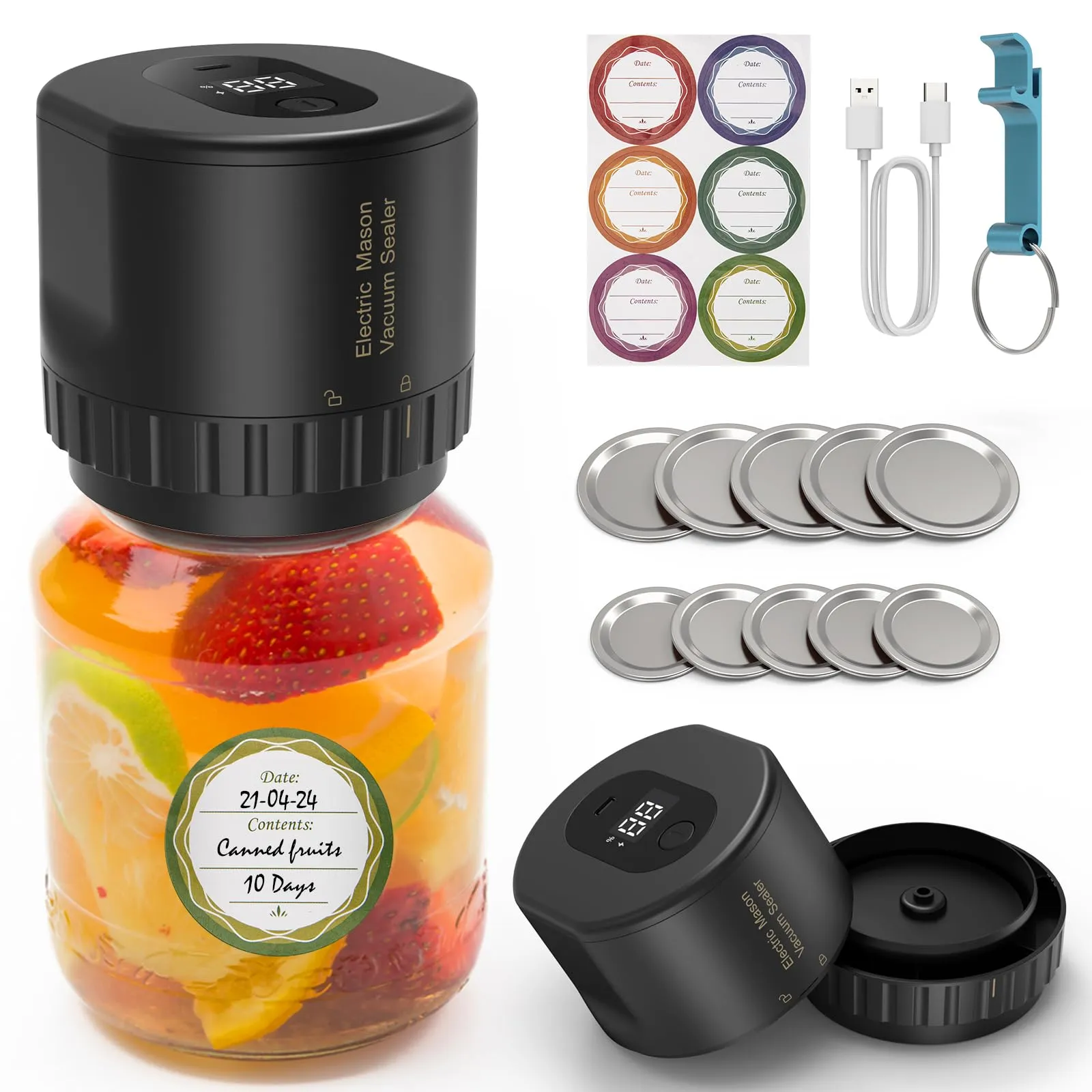 Electric Mason Jar Vacuum Sealer Kit for Wide &amp; Regular Mouth, Mason Genie Ja...