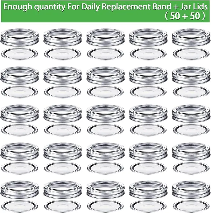 Htaiguo 100 Pieces Canning Jar Lids and Bands Set