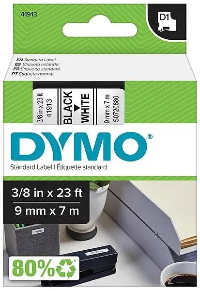 DYMO® D1 High-Performance Polyester Removable Label Tape, 0.37" x 23 ft, Black on White